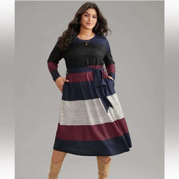 BloomChic Plus Size 6XL Colorblock Contrast Heather Belted Dress us30 - Picture 1 of 5